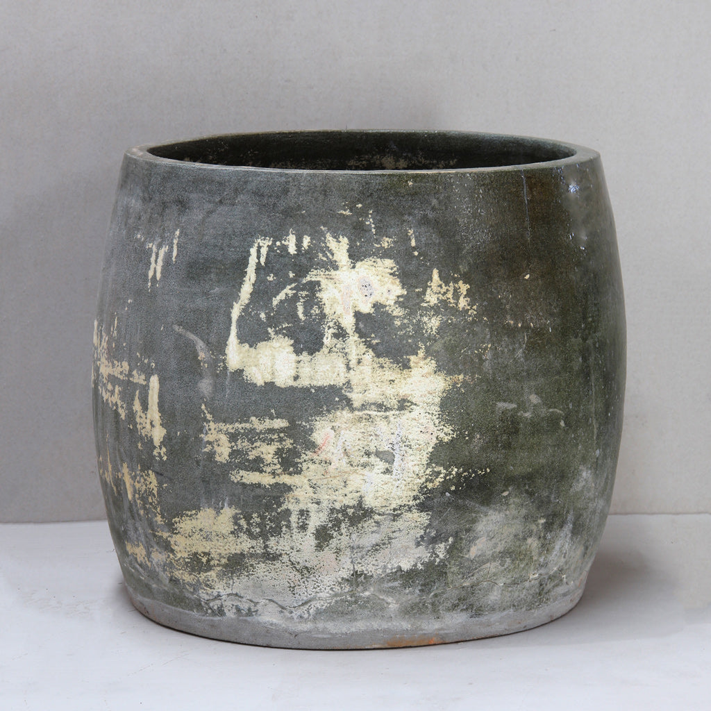 Green White Barrel Pot - Bay Road Nursery